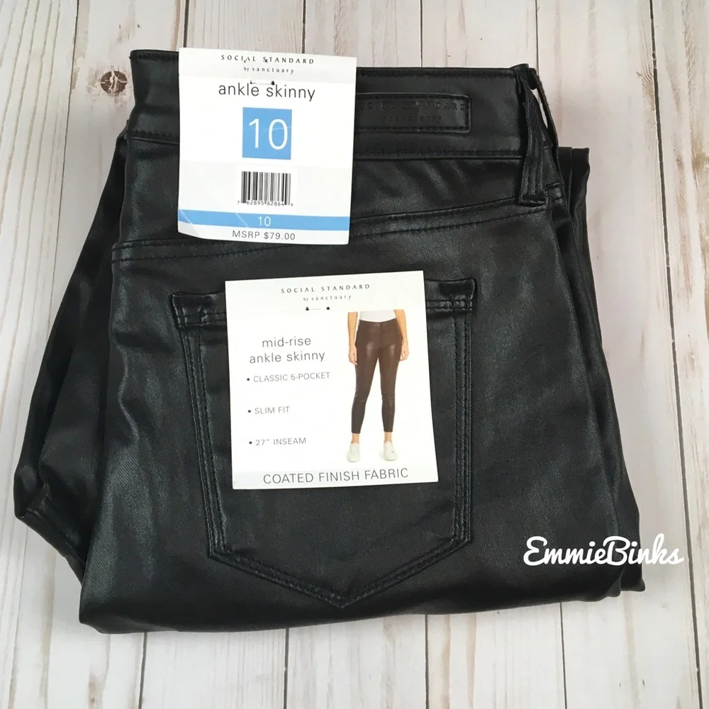 NWT Revolve X Sanctuary Social Standard Black Coated Wax Skinny Jeans - Picture 3 of 12